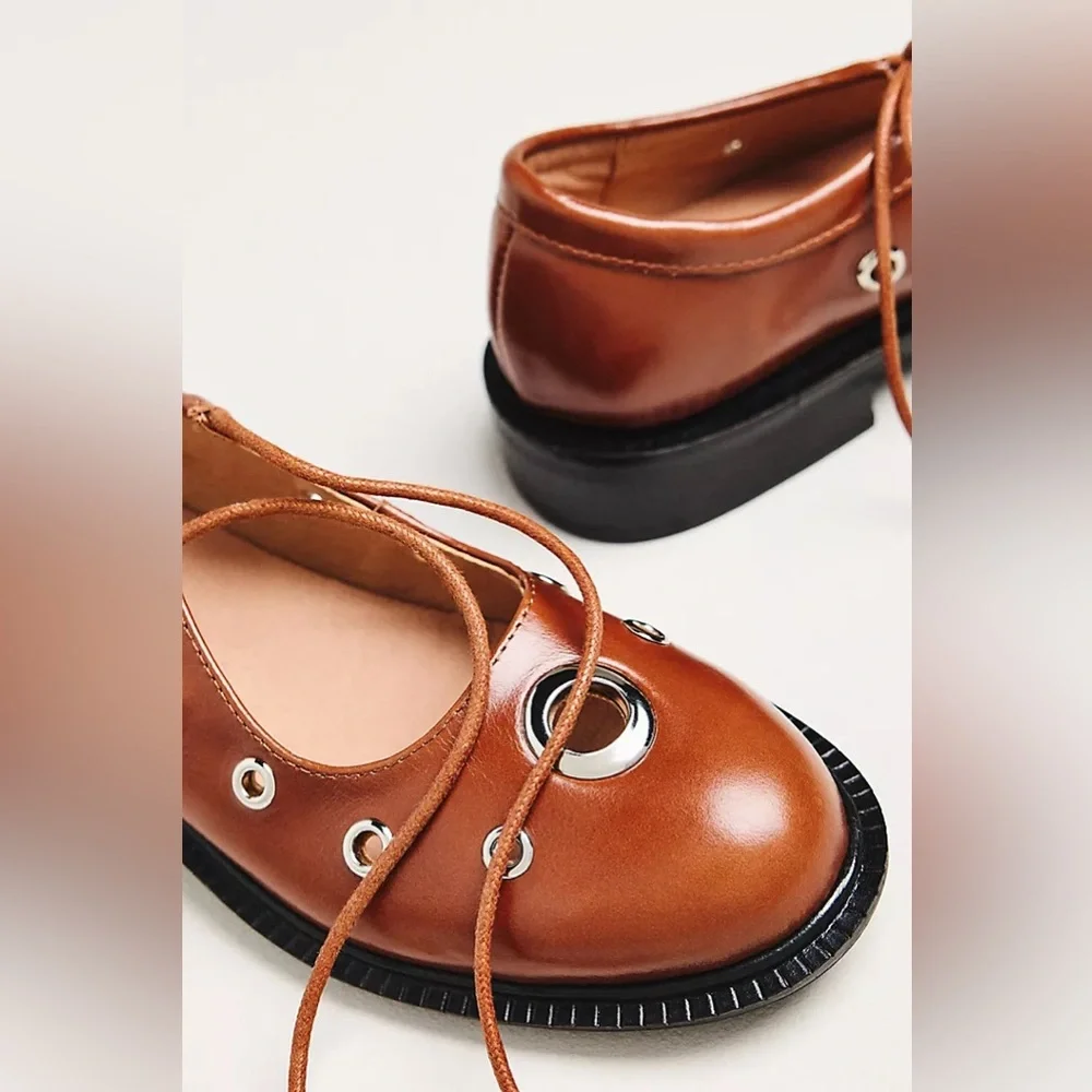 New All Black x Free People Ms. Reinforcer Studded Tie Mary Jane Flats 41 - Picture 3 of 7